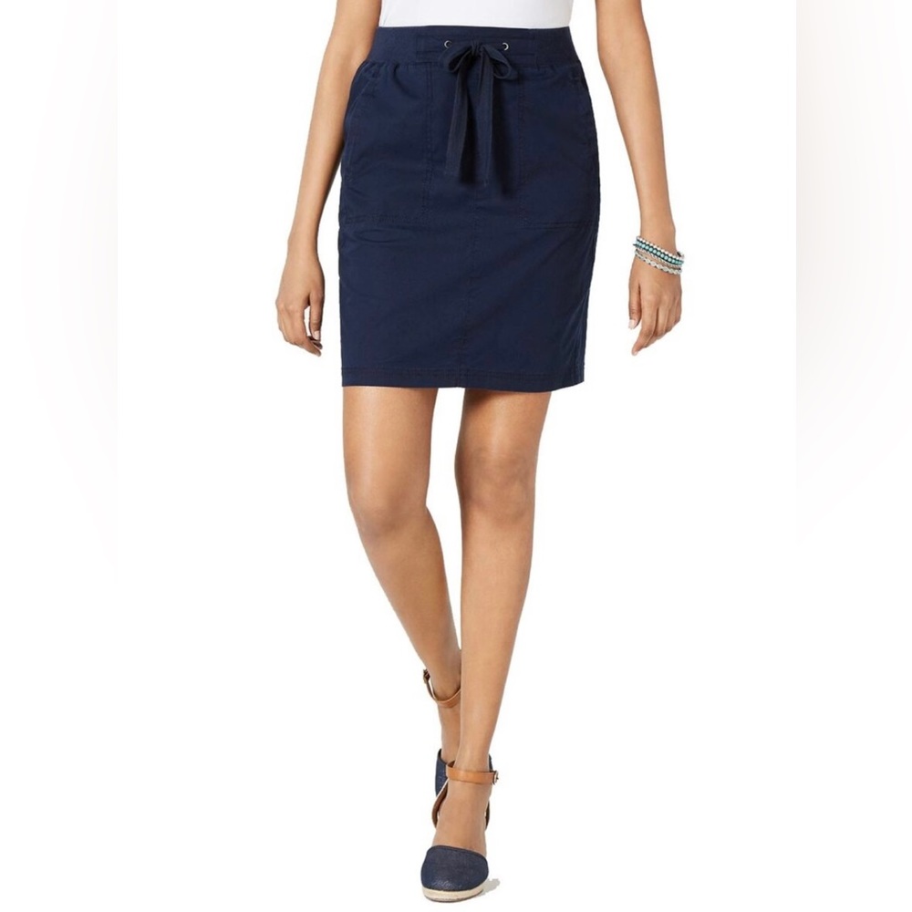 NWT Style & Co Skirt Women Blue Petite Medium Mid Rise Pockets Stretch - Picture 1 of 3